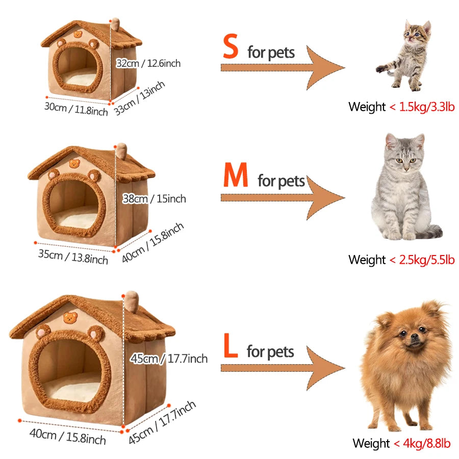 Foldable Removable and Washable Pet House for Extra Small Dogs and Small to Medium Cats